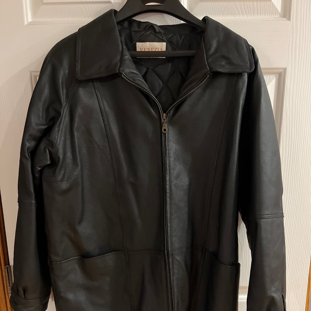 Black lamb skin leather coat